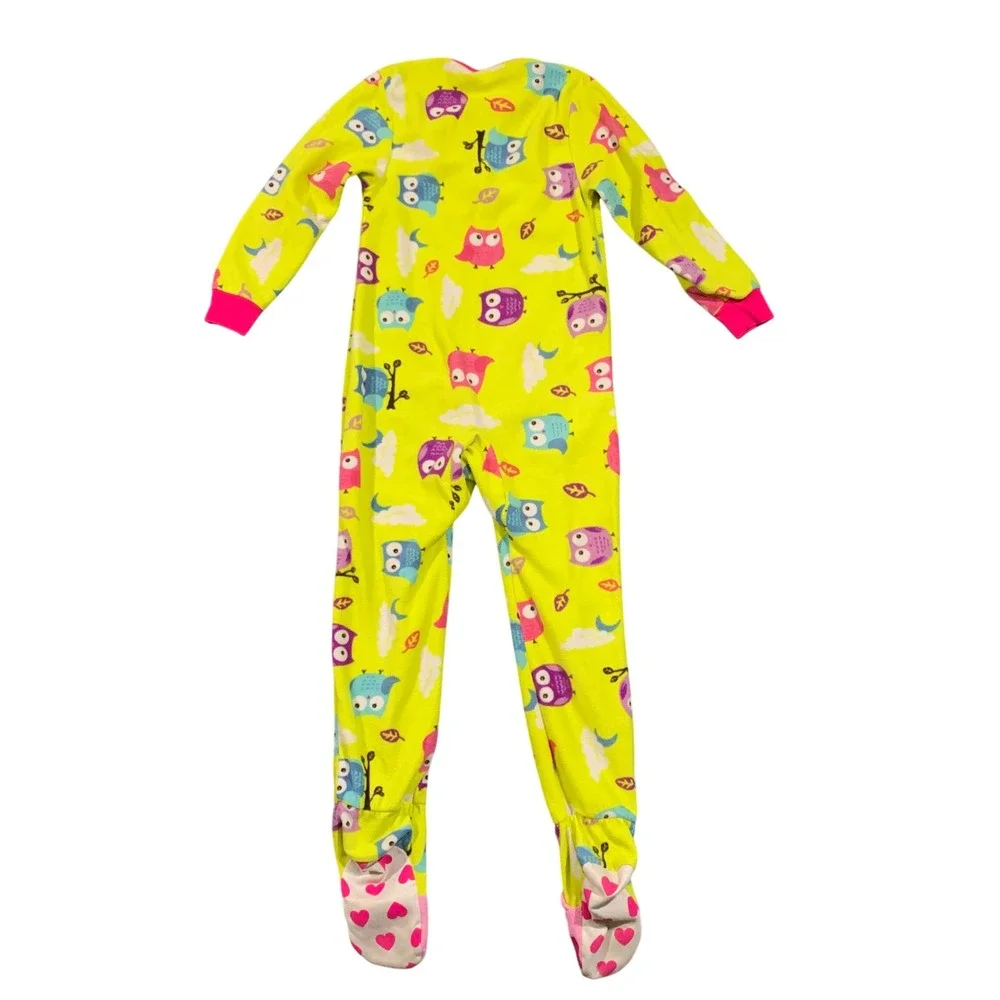 Circo Girls Footed Pajamas 2-Pack Size S 6/6x Fleece Owls Monkeys Bright Colors‎